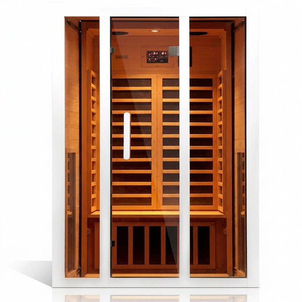 2 Person Extendable FAR Infrared Sauna for Home, Hemlock Wood Low EMF 6 Carbon Heaters Indoor Saunas with LED Lights, Bluetooth Speaker, Digital Control Panel, and Seating Bench