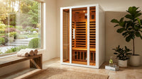 2 Person Extendable FAR Infrared Sauna for Home, Hemlock Wood Low EMF 6 Carbon Heaters Indoor Saunas with LED Lights, Bluetooth Speaker, Digital Control Panel, and Seating Bench — Lifestyle